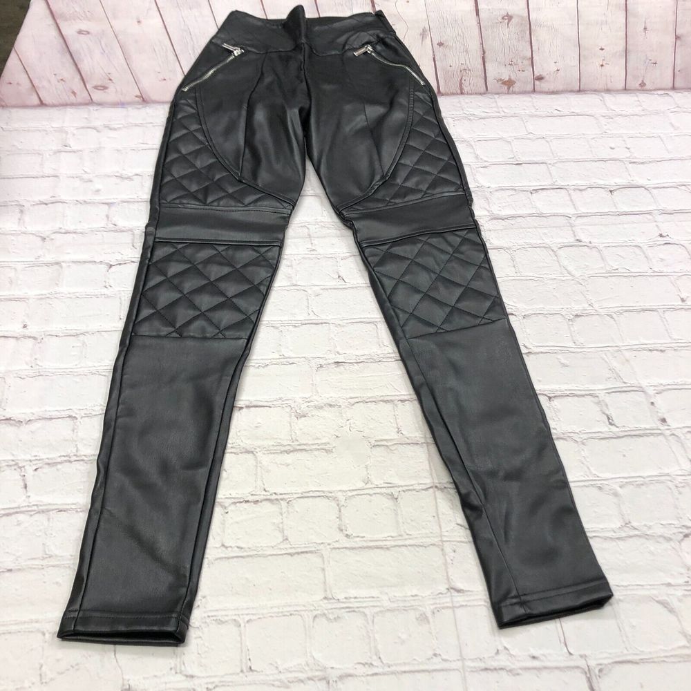 Maniere De Voir Women Leather Pants Size 4 Faux Leather Side Zipper M063 -25X